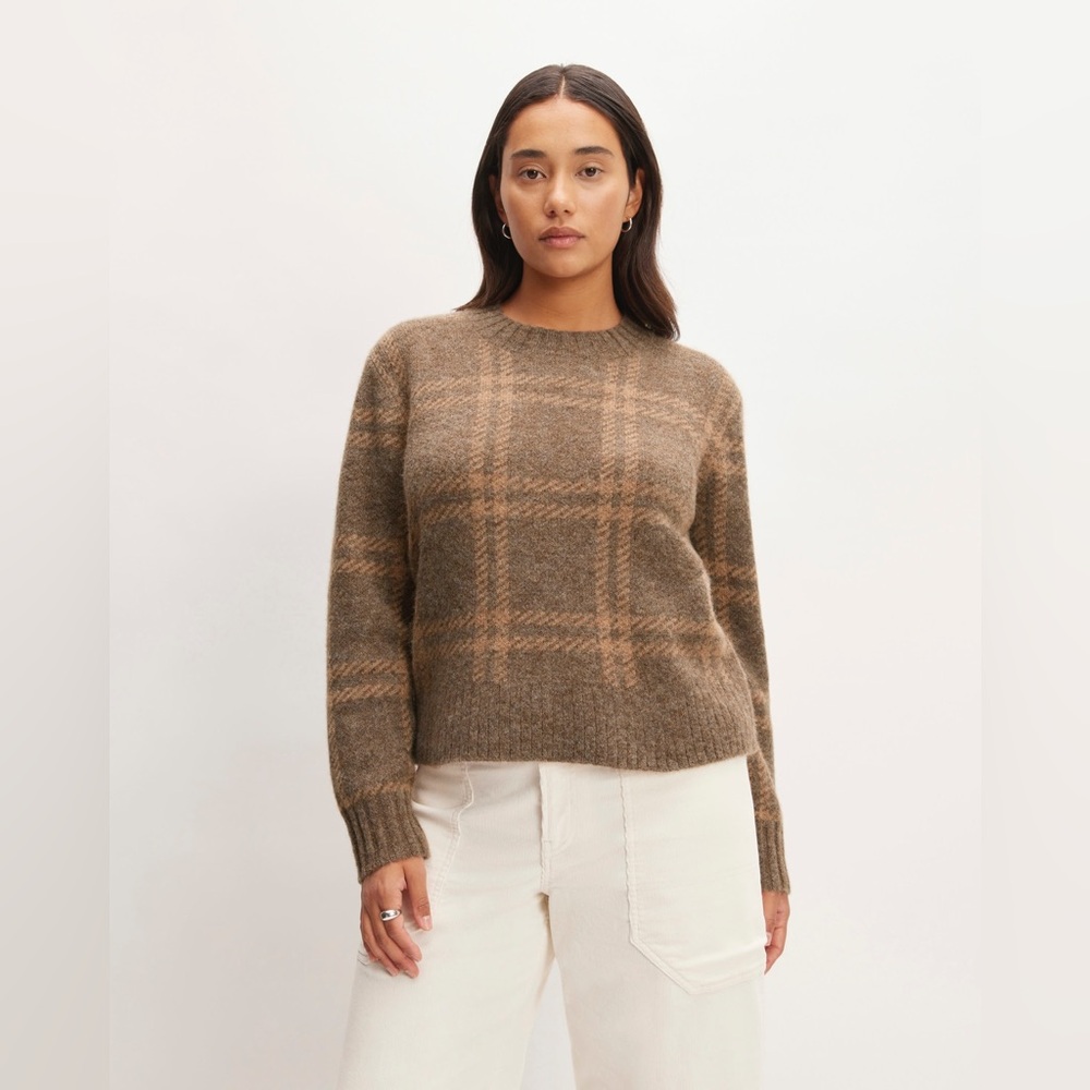 Everlane Brown Plaid Crewneck Sweater